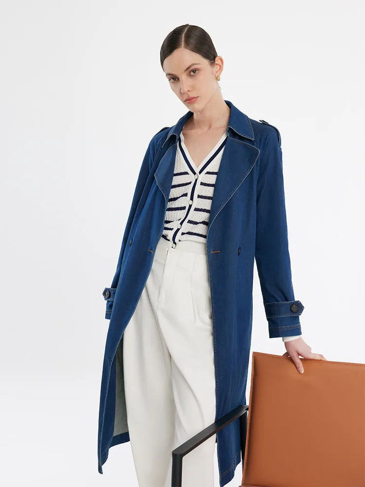 Denim Lapel Women Trench Coat With Belt sold by Goelia product image thumbnail 5