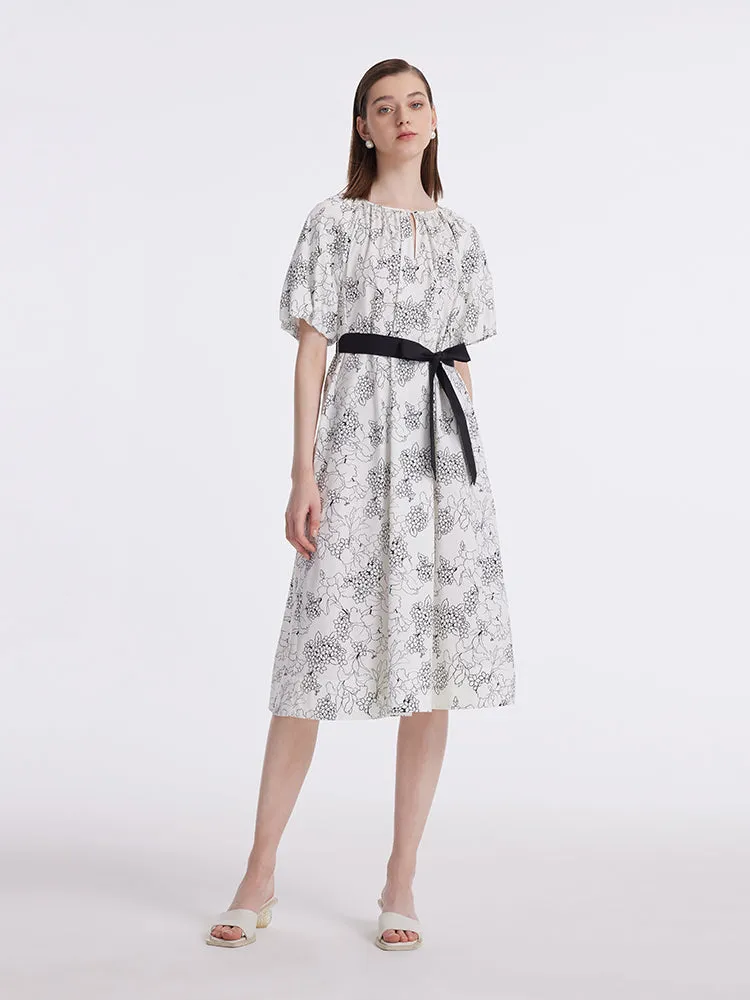 Puff Sleeves Iris Print Women Midi Dress With Belts sold by Goelia product image thumbnail 2