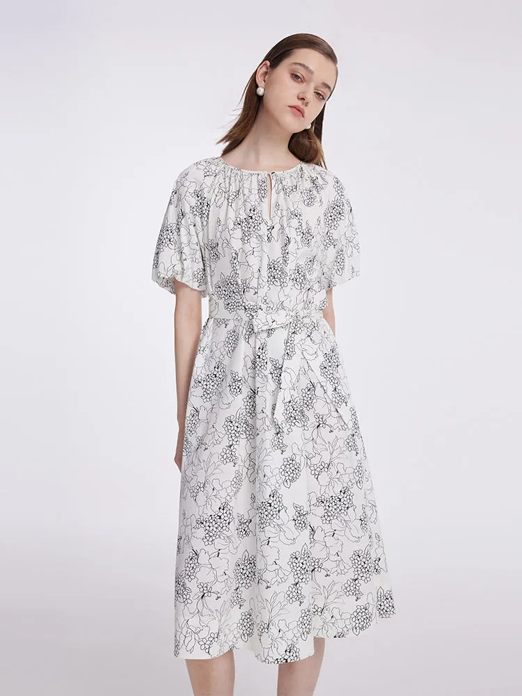 Puff Sleeves Iris Print Women Midi Dress With Belts sold by Goelia product image thumbnail 4