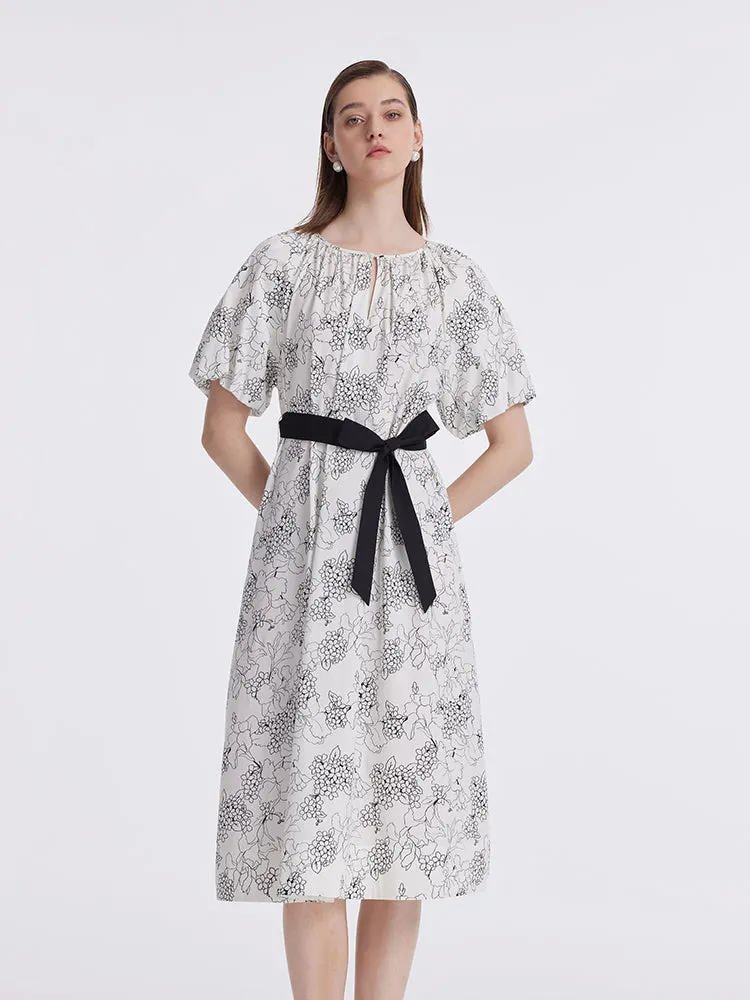 Puff Sleeves Iris Print Women Midi Dress With Belts sold by Goelia product image thumbnail 3