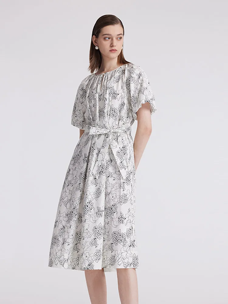 Puff Sleeves Iris Print Women Midi Dress With Belts sold by Goelia product image thumbnail 5