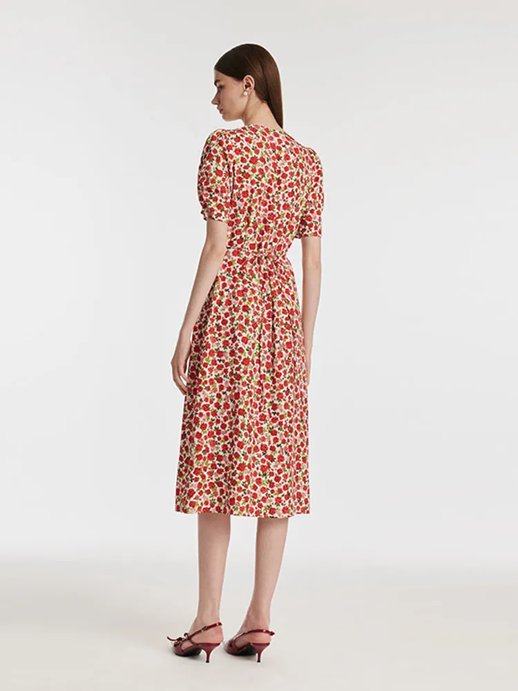 Rose Print V-Neck Tied Women Midi Dress sold by Goelia product image thumbnail 3