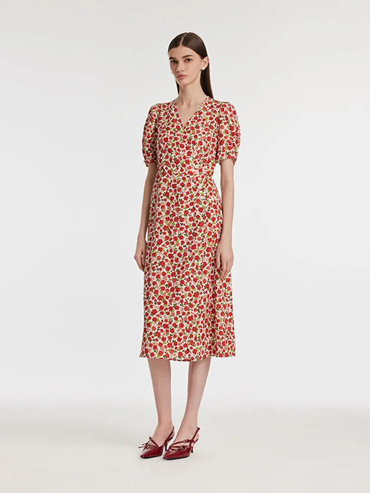 Rose Print V-Neck Tied Women Midi Dress sold by Goelia product image thumbnail 2