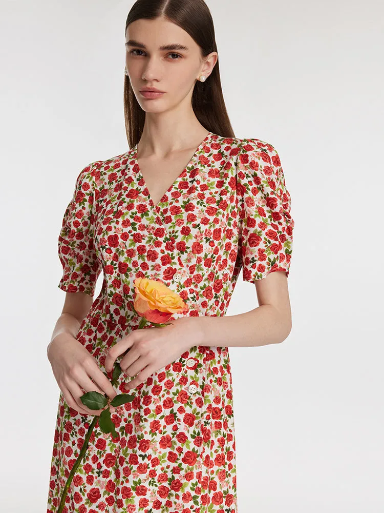 Rose Print V-Neck Tied Women Midi Dress sold by Goelia product image thumbnail 4