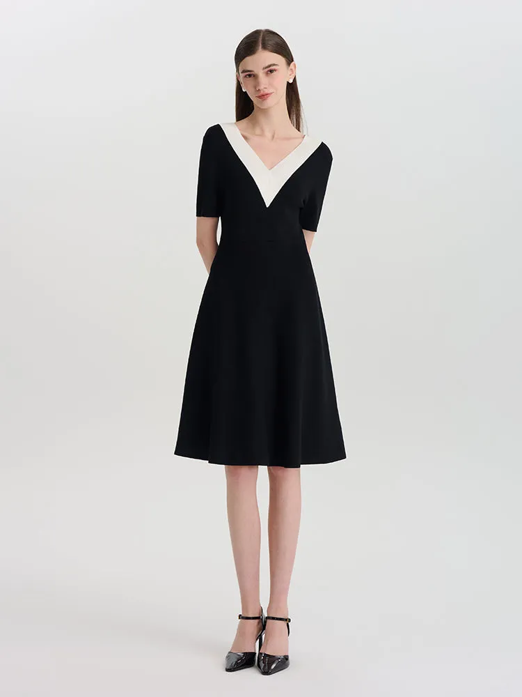 Contrast V-Neck Slim Knitted Women Midi Dress sold by Goelia product image thumbnail 3