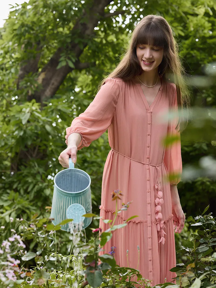 12 Momme Mulberry Silk Tiered Women Maxi Dress With Belt And Bottomed Spaghetti Strap Dress sold by Goelia product image thumbnail 3