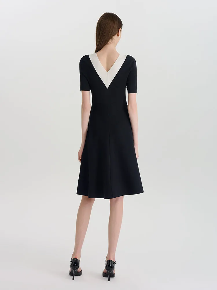 Contrast V-Neck Slim Knitted Women Midi Dress sold by Goelia product image thumbnail 4
