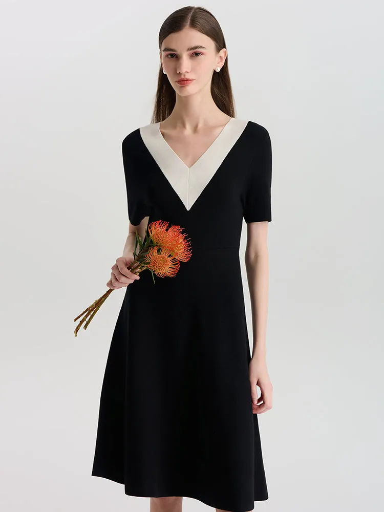 Contrast V-Neck Slim Knitted Women Midi Dress sold by Goelia product image thumbnail 2