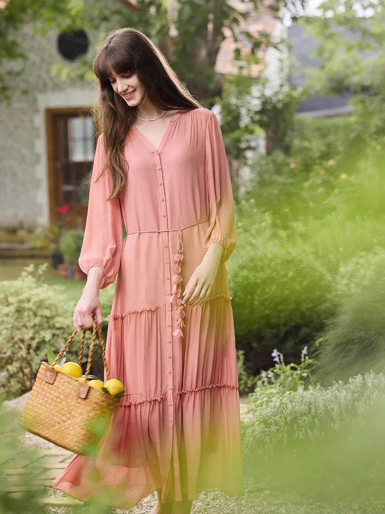 12 Momme Mulberry Silk Tiered Women Maxi Dress With Belt And Bottomed Spaghetti Strap Dress sold by Goelia product image thumbnail 4