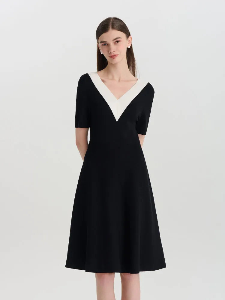 Contrast V-Neck Slim Knitted Women Midi Dress sold by Goelia product image thumbnail 5