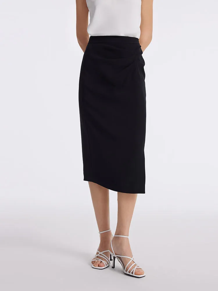 Triacetate Slit Ruched Women Half Skirt sold by Goelia