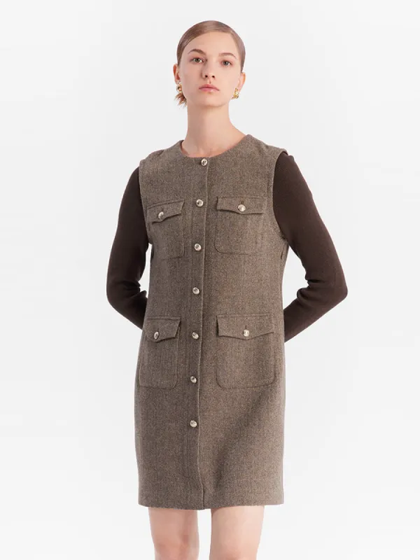 Coffee Patchwork Classic Mini Dress sold by Goelia