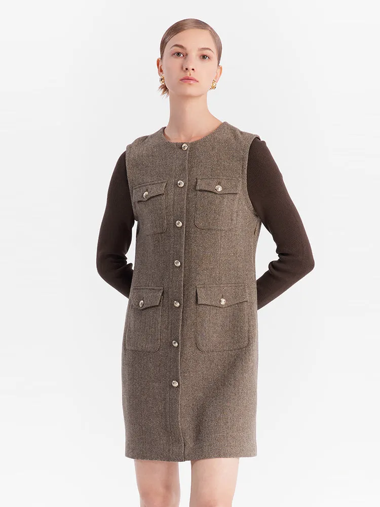 Coffee Patchwork Classic Mini Dress sold by Goelia