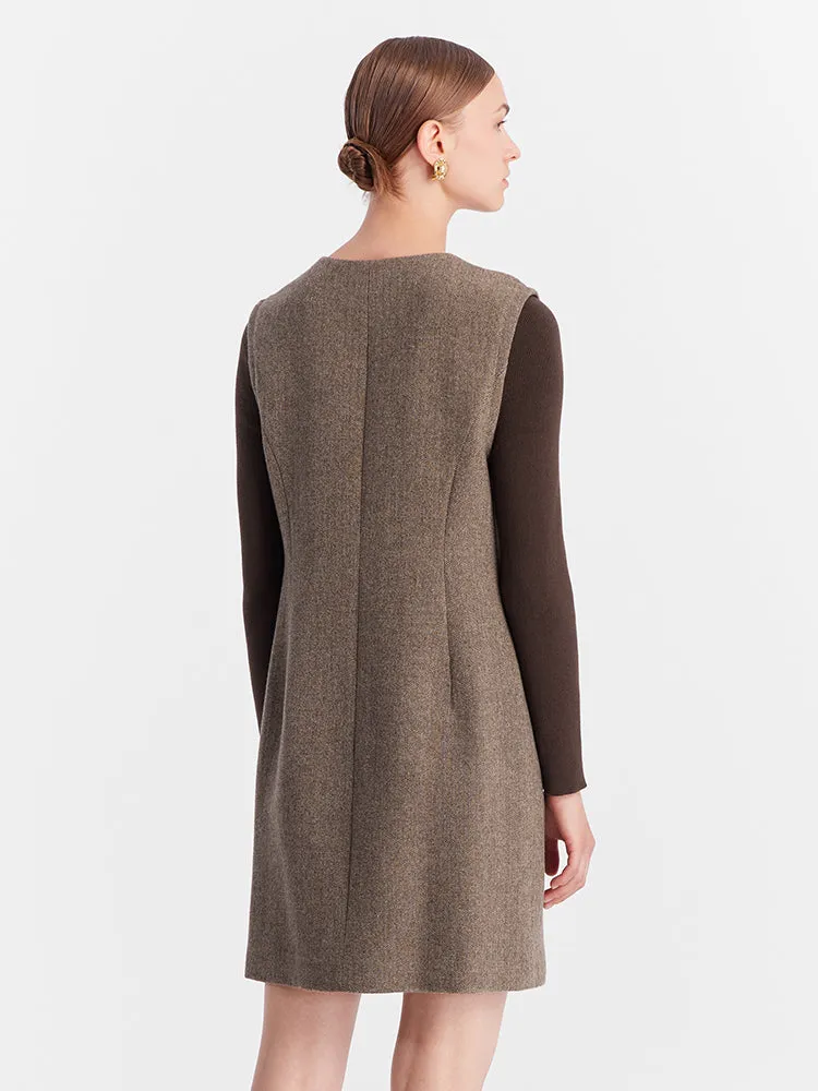 Coffee Patchwork Classic Mini Dress sold by Goelia product image thumbnail 3