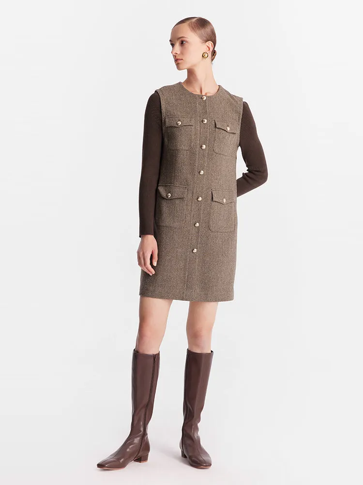 Coffee Patchwork Classic Mini Dress sold by Goelia product image thumbnail 2