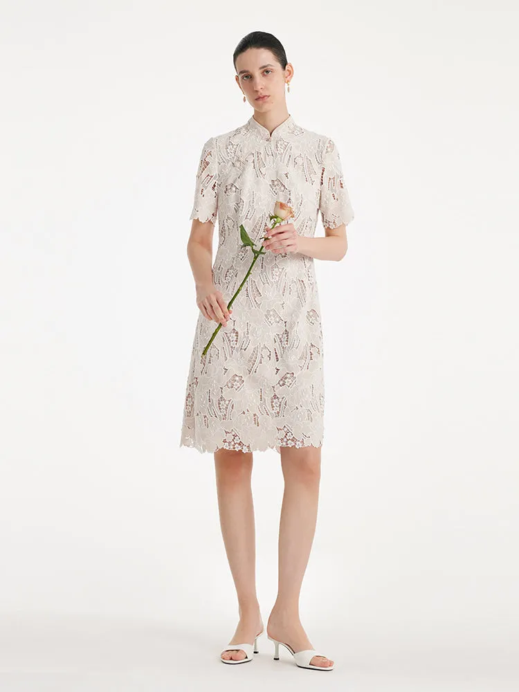 Lace Floral-Shaped Openwork Cheongsam Women Qipao Mini Dress With Handbag sold by Goelia product image thumbnail 2