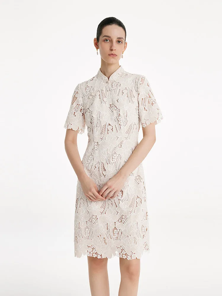 Lace Floral-Shaped Openwork Cheongsam Women Qipao Mini Dress With Handbag sold by Goelia product image thumbnail 3