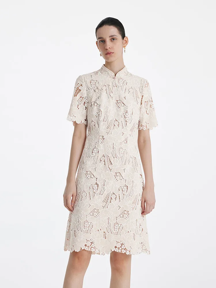 Lace Floral-Shaped Openwork Cheongsam Women Qipao Mini Dress With Handbag sold by Goelia product image thumbnail 4