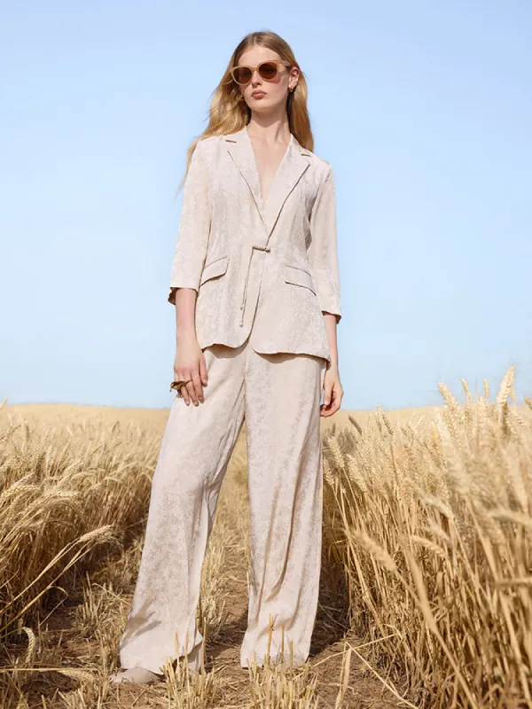 16 Momme Mulberry Silk Jacquard Women Wide Leg Pants sold by Goelia