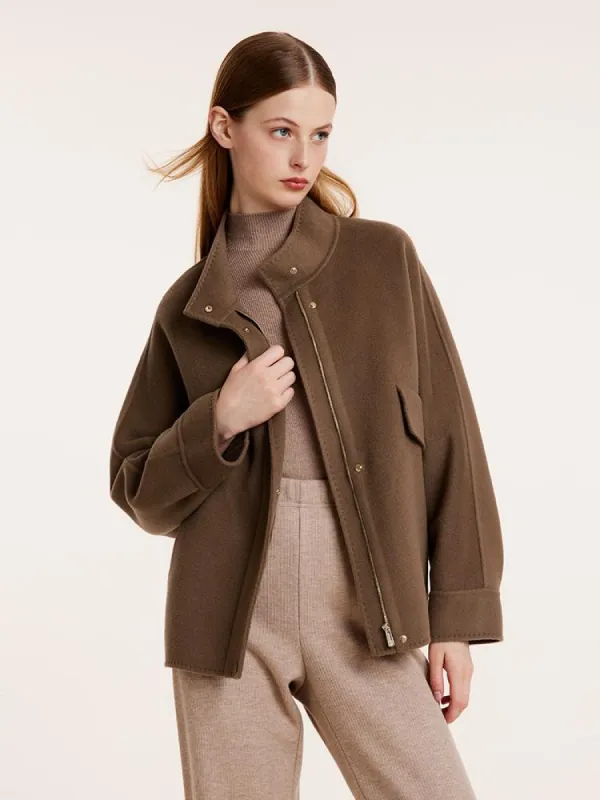 Brown Tencel Wool Mid-Length Jacket sold by Goelia