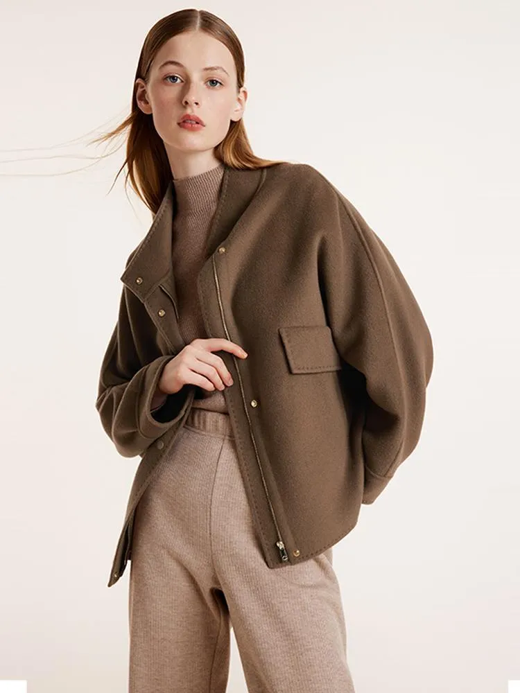 Brown Tencel Wool Mid-Length Jacket sold by Goelia product image thumbnail 4