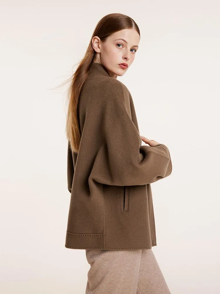 Brown Tencel Wool Mid-Length Jacket sold by Goelia product image thumbnail 5