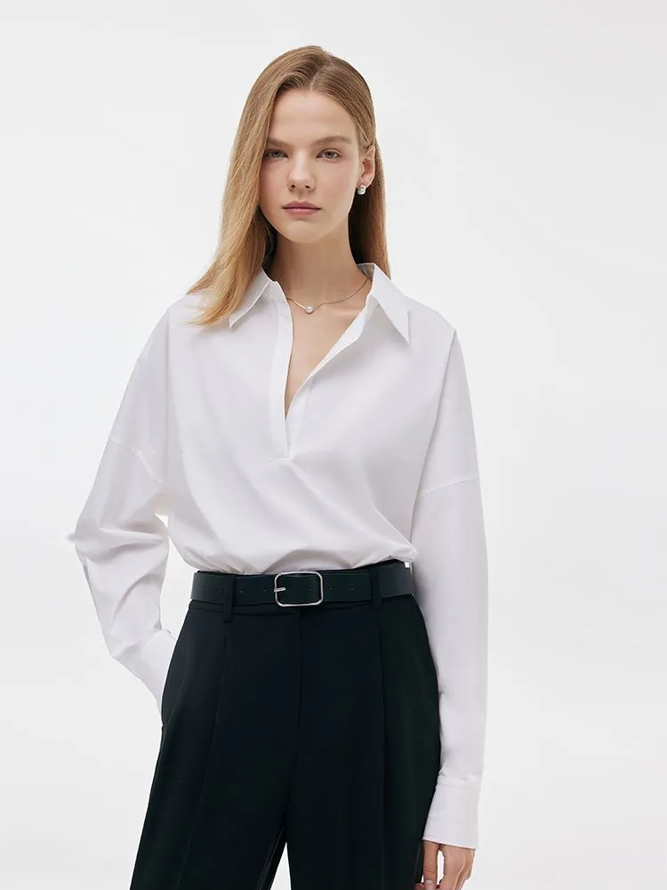 Lapel Oversized V-Neck Women Shirt sold by Goelia