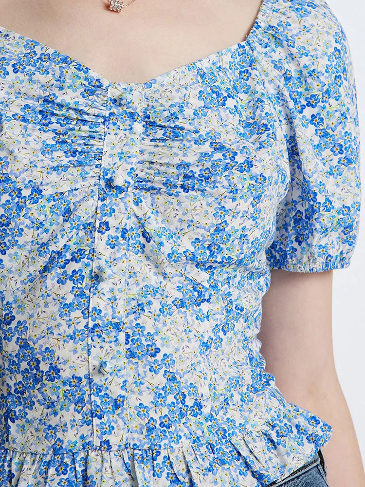 Blue Floral Print Women Blouse sold by Goelia product image thumbnail 5