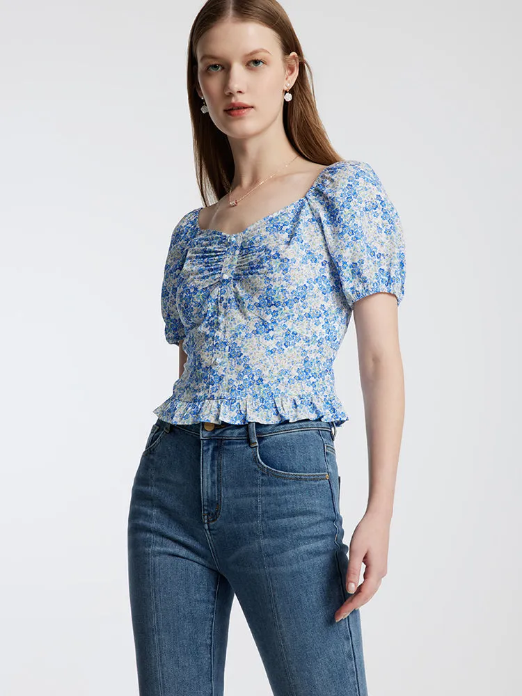 Blue Floral Print Women Blouse sold by Goelia product image thumbnail 3