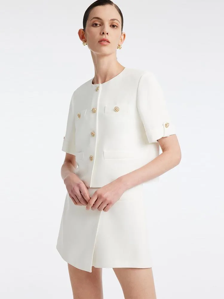 White Acetate Blazer And Shorts Two-Piece Suit sold by Goelia product image thumbnail 5