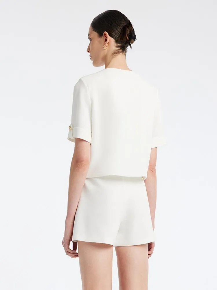 White Acetate Blazer And Shorts Two-Piece Suit sold by Goelia product image thumbnail 3