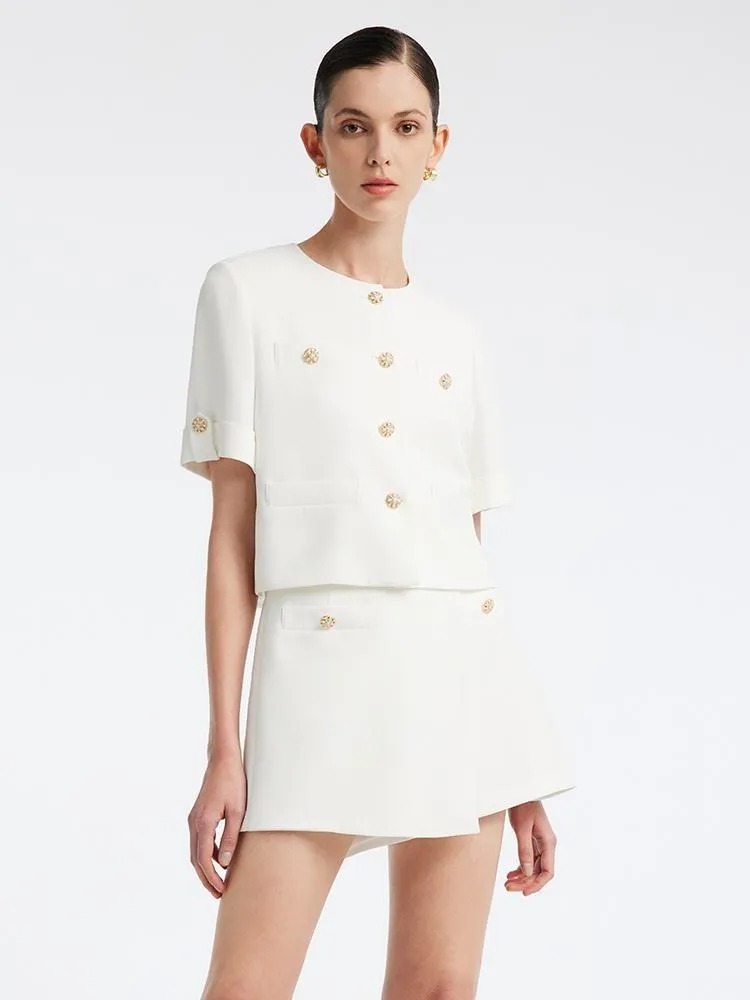 White Acetate Blazer And Shorts Two-Piece Suit sold by Goelia