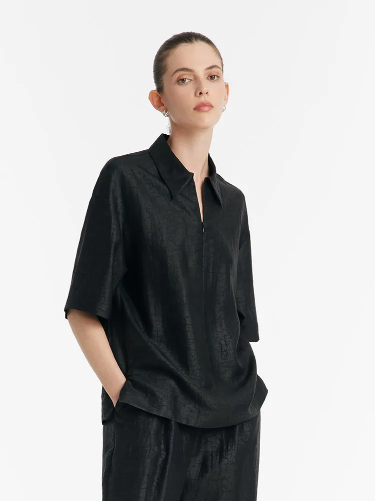 18 Momme Xiang Yun Silk Women Shirt With Zippered Lapel Collar sold by Goelia product image thumbnail 3