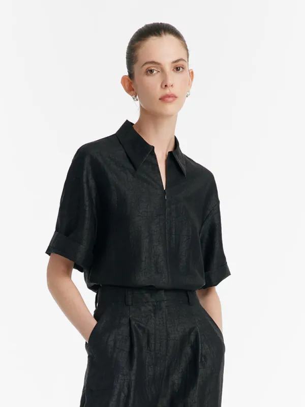 18 Momme Xiang Yun Silk Women Shirt With Zippered Lapel Collar sold by Goelia