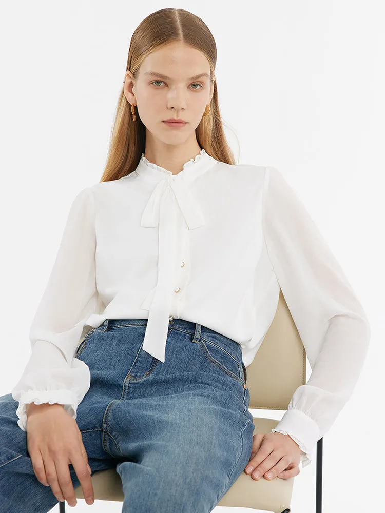 Bow Tie Ruffle Collar Women Shirt sold by Goelia