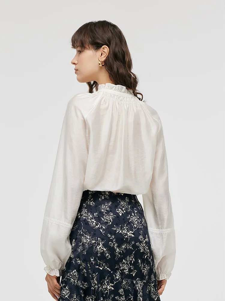 Tencel Loose Ruffle Neck Women Blouse sold by Goelia product image thumbnail 3