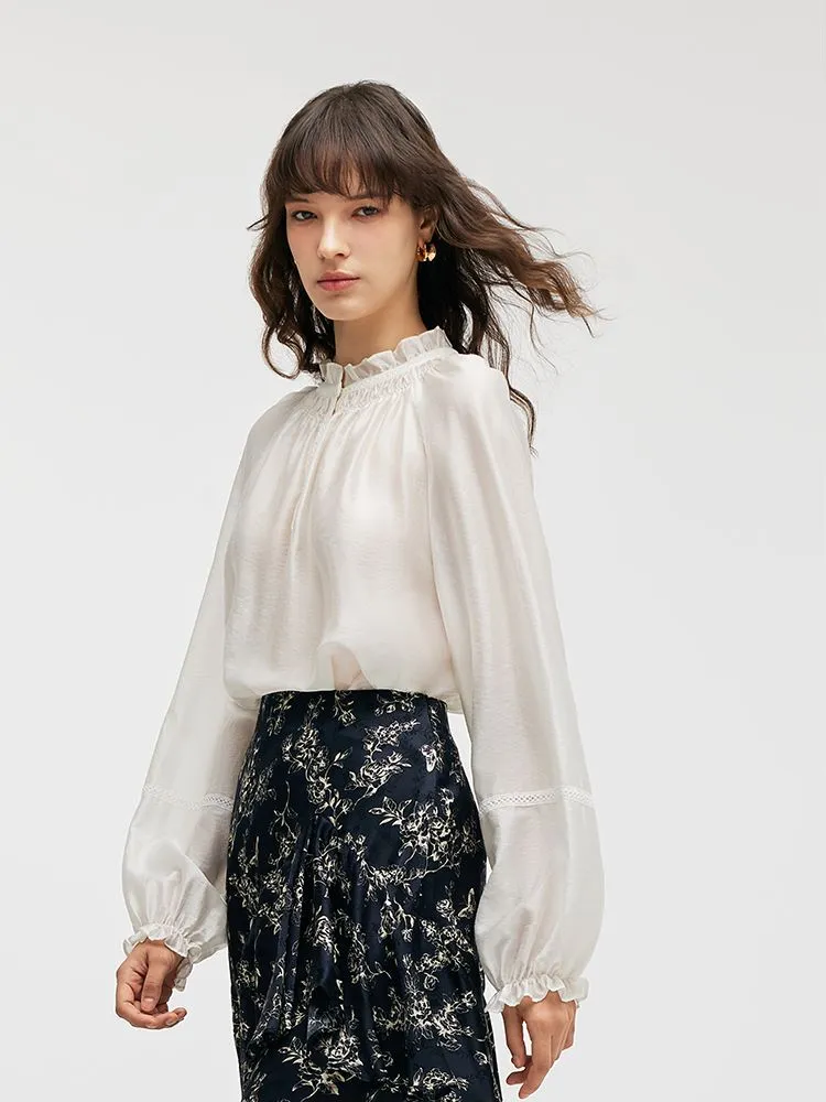 Tencel Loose Ruffle Neck Women Blouse sold by Goelia product image thumbnail 4