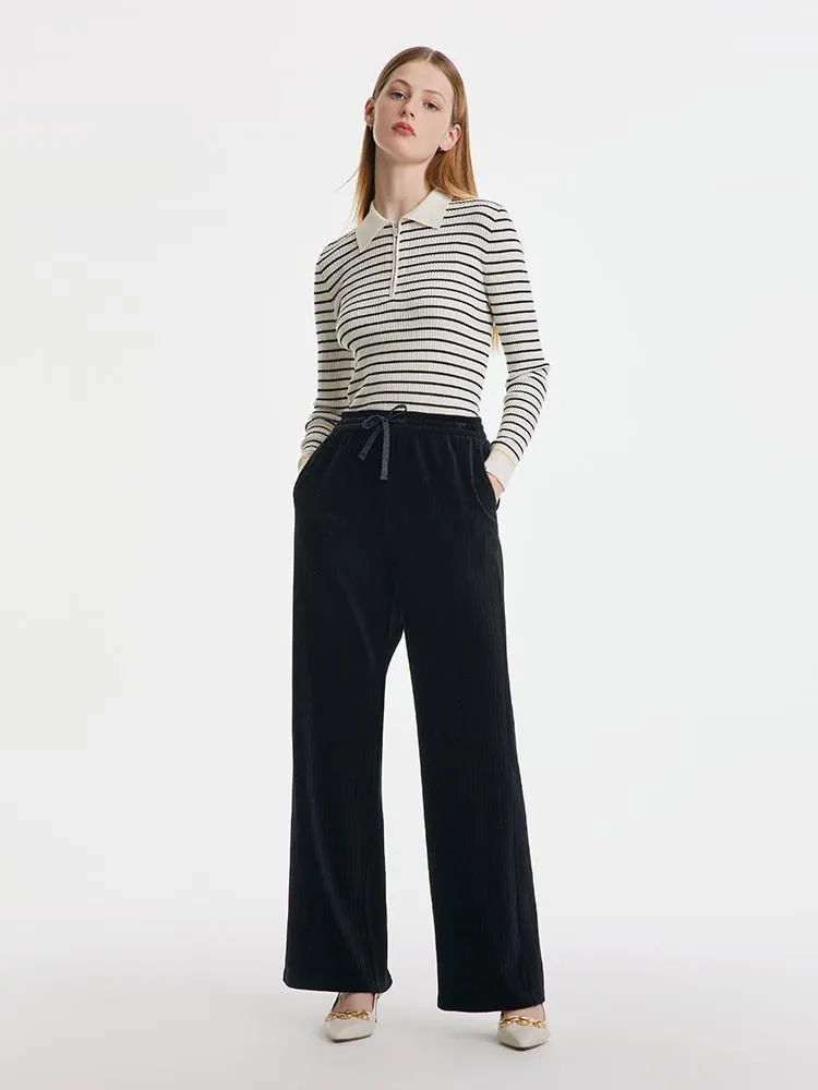 Waist Drawstring Knitted Velvet Straight Pants sold by Goelia product image thumbnail 5