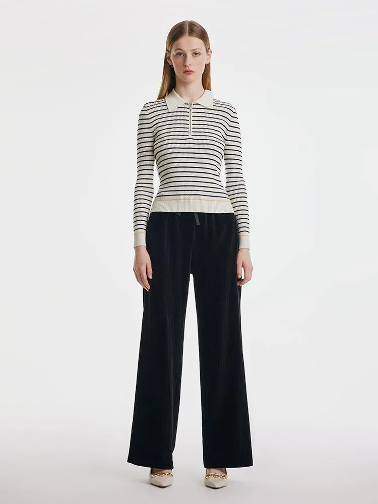 Waist Drawstring Knitted Velvet Straight Pants sold by Goelia product image thumbnail 4