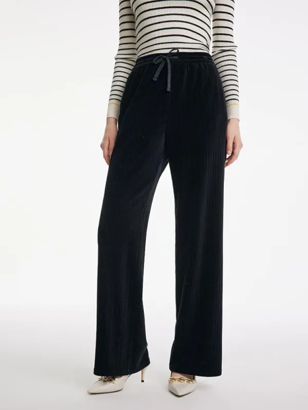 Waist Drawstring Knitted Velvet Straight Pants sold by Goelia