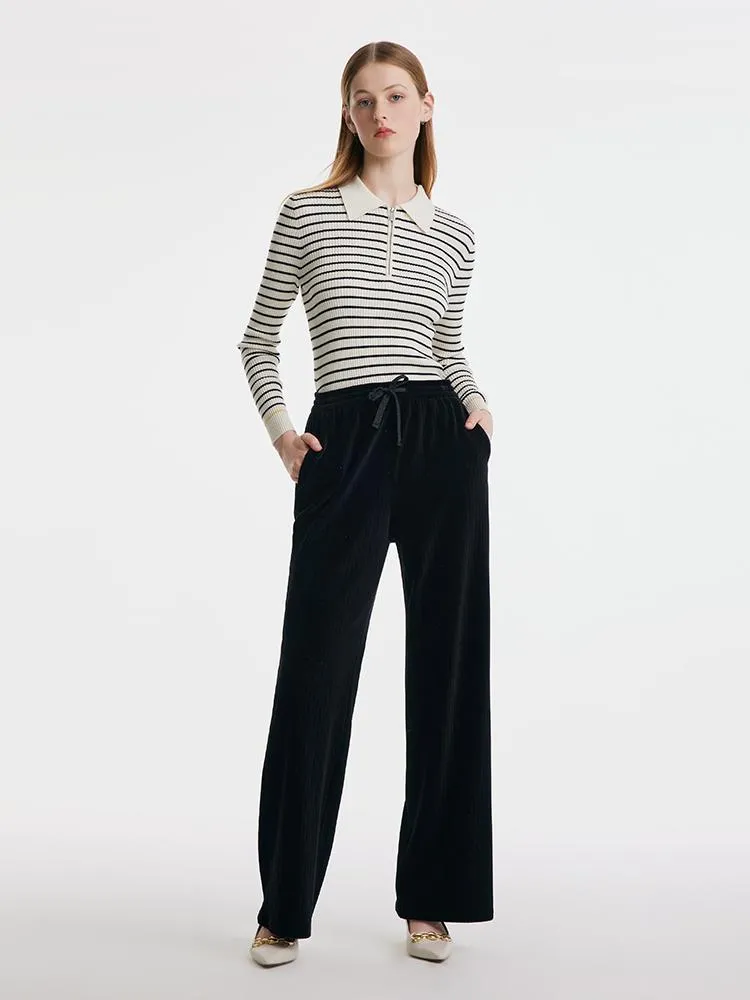 Waist Drawstring Knitted Velvet Straight Pants sold by Goelia product image thumbnail 2