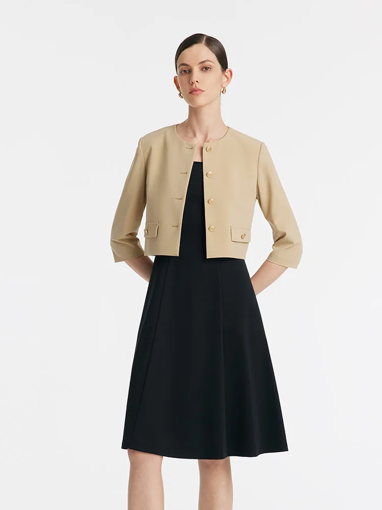 Single-Breasted Crop Jacket And Vest Dress Two-Piece Set sold by Goelia
