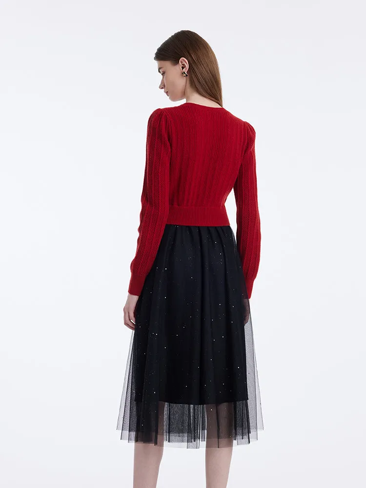 Pure Wool Patchwork Sequins Tulle Women Midi Dress sold by Goelia product image thumbnail 5