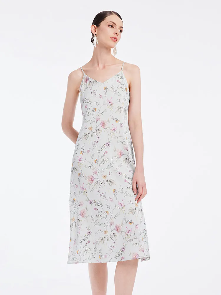 19 Momme Stretch Silk Floral Spaghetti Strap Midi Dress sold by Goelia product image thumbnail 3