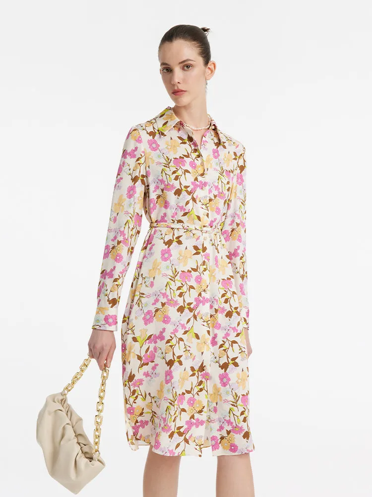 19 Momme Mulberry Silk Floral Print Women Midi Dress With Belt sold by Goelia product image thumbnail 3