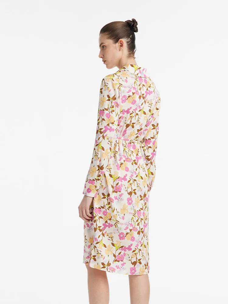 19 Momme Mulberry Silk Floral Print Women Midi Dress With Belt sold by Goelia product image thumbnail 4