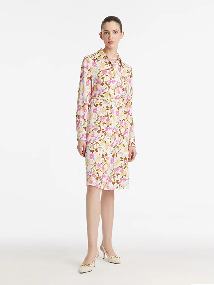 19 Momme Mulberry Silk Floral Print Women Midi Dress With Belt sold by Goelia product image thumbnail 2
