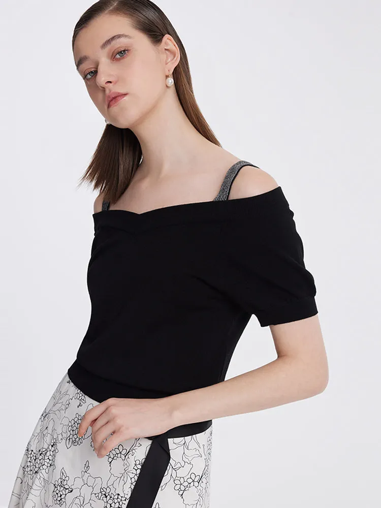 Tencel Cold Shoulder Gathered Waist Women Knit Top sold by Goelia product image thumbnail 5