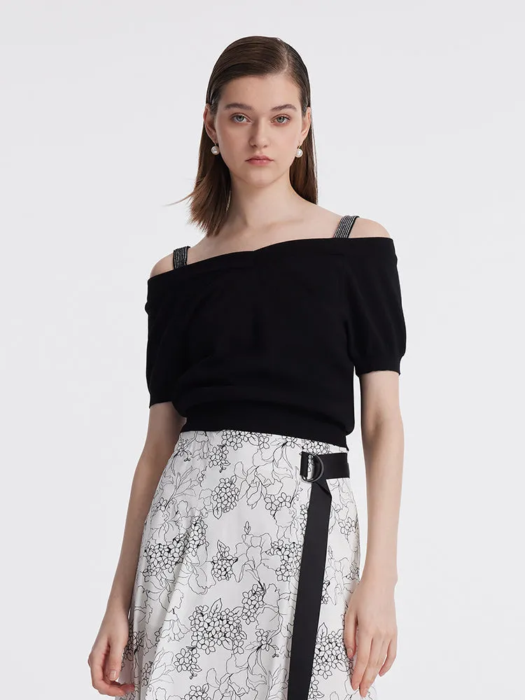 Tencel Cold Shoulder Gathered Waist Women Knit Top sold by Goelia