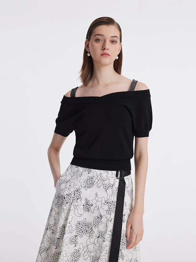 Tencel Cold Shoulder Gathered Waist Women Knit Top sold by Goelia product image thumbnail 3